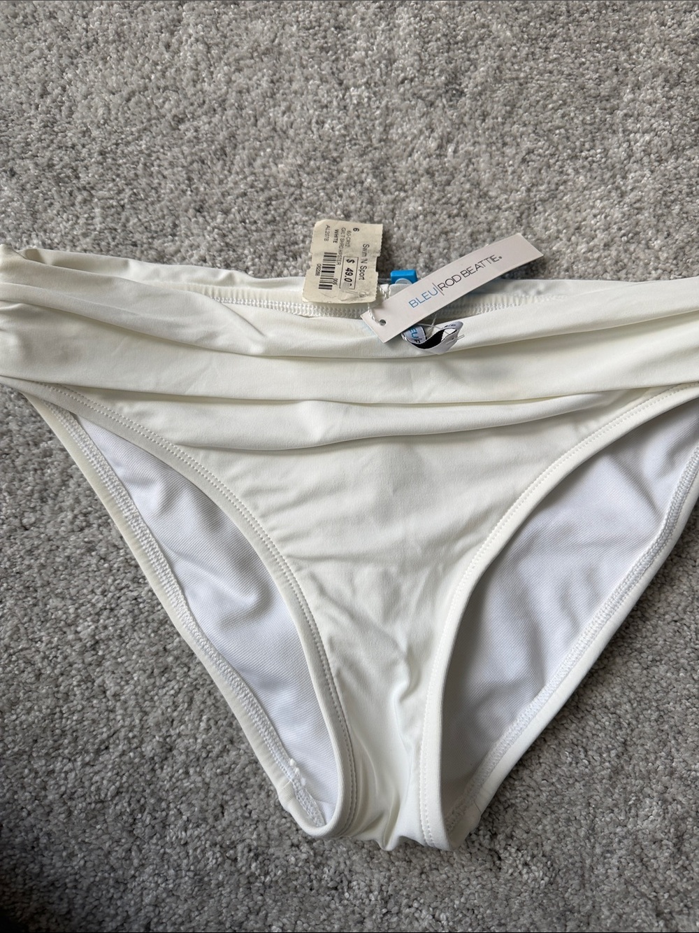 Bleu Rod Beattie Cream Bikini Bottom with Subtle Ruched Waist
